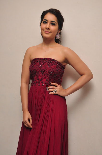 Rashi Khanna Stills At Movie Success Meet In Maroon Gown 52